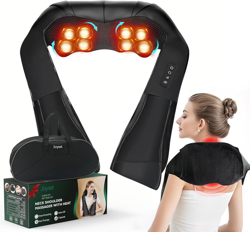 Joyset Shiatsu Neck and Back Massager with Heat,Electric Shoulder Massager,3D Kneading Massage with Cloth Cover Easy to Clean Best Gift for Men Women Parents (Black1+Handbag) - Image 1